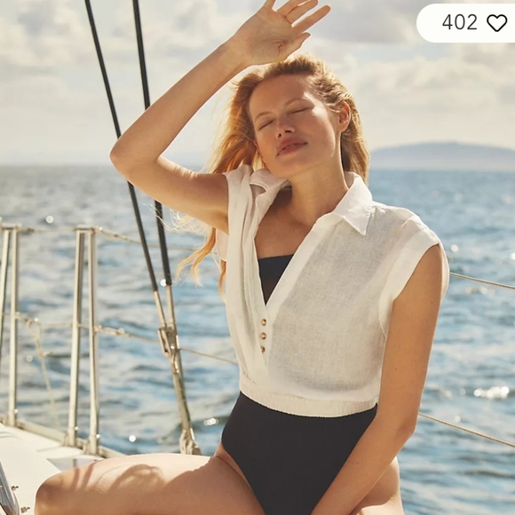 Anthropologie cropped linen pullover blouse - Picture 3 of 8